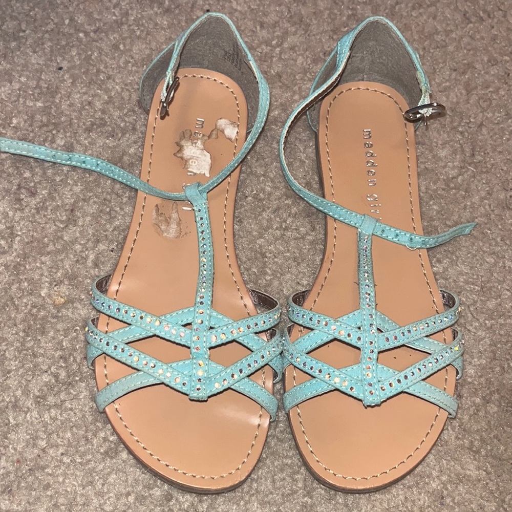 Bling sandals - turquoise and iridescent rhinestones.